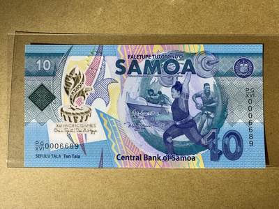 【礼羽收藏】🌏世界钱币拍卖127期 - 【0006689】全新UNC 2019年萨摩亚10面值 塑料钞 纪念钞 无3457尾6689 千位圆圆倒置号