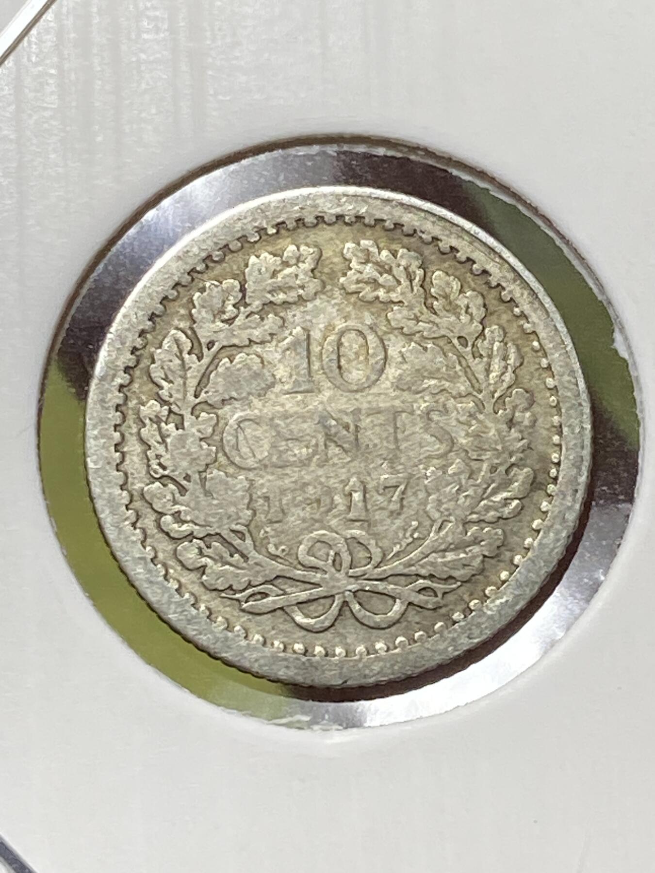 2026年第三十三场(总第二百零二场）外国精品纸夹币场(免佣金) 荷兰🇳🇱1917年10分银币(威廉明娜女王青年时期，Seahorse –海马标，640银)