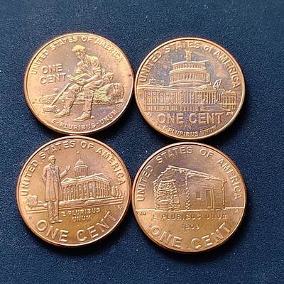 【全场包邮】纯粹捡漏拍508场 - 美国2009年1分林肯诞生200周年纪念币4枚全套