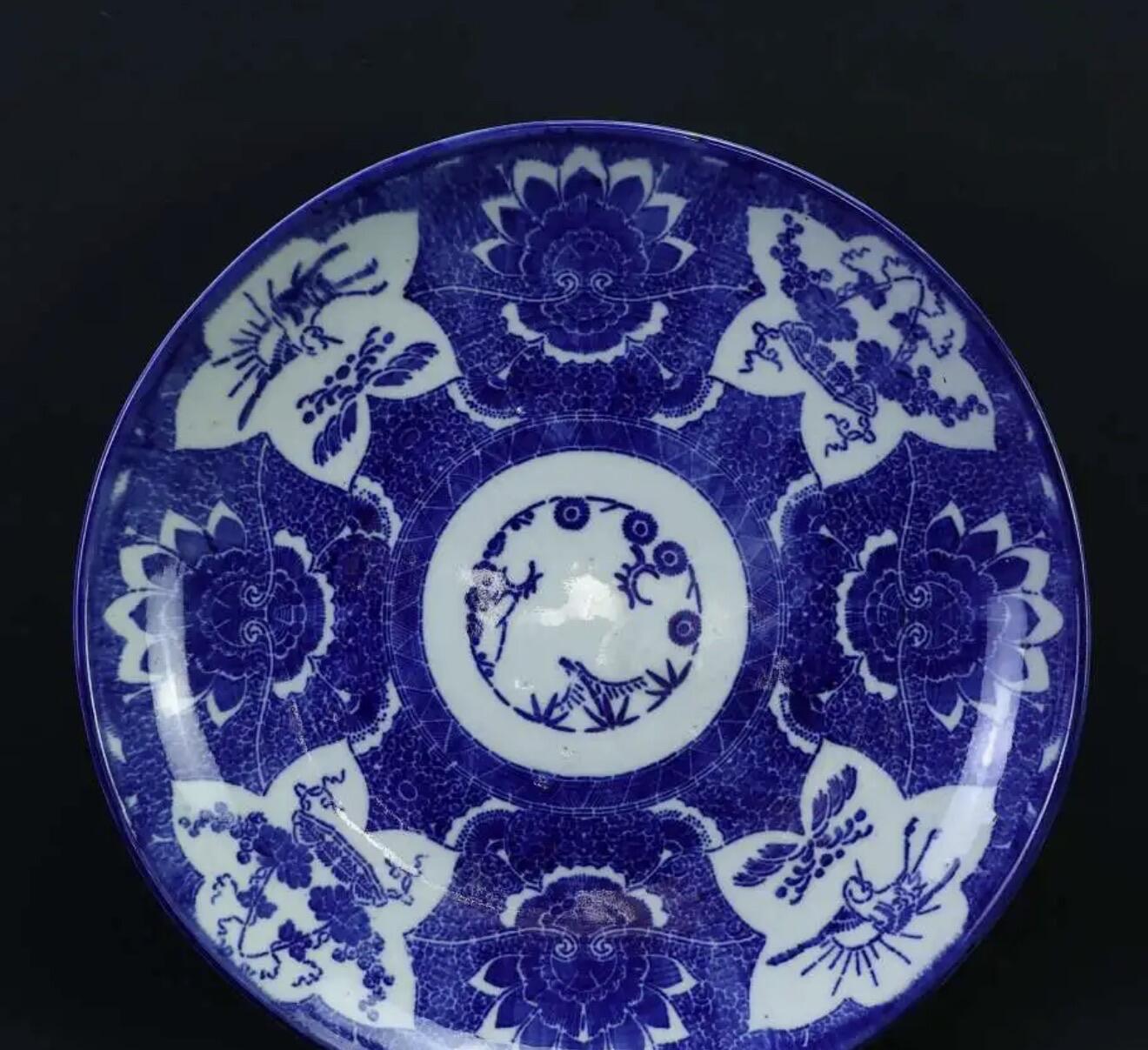 直径34cm，高5cm，1654g 日本青花赏盘，大正时期大尺寸，老胎瓷，满工