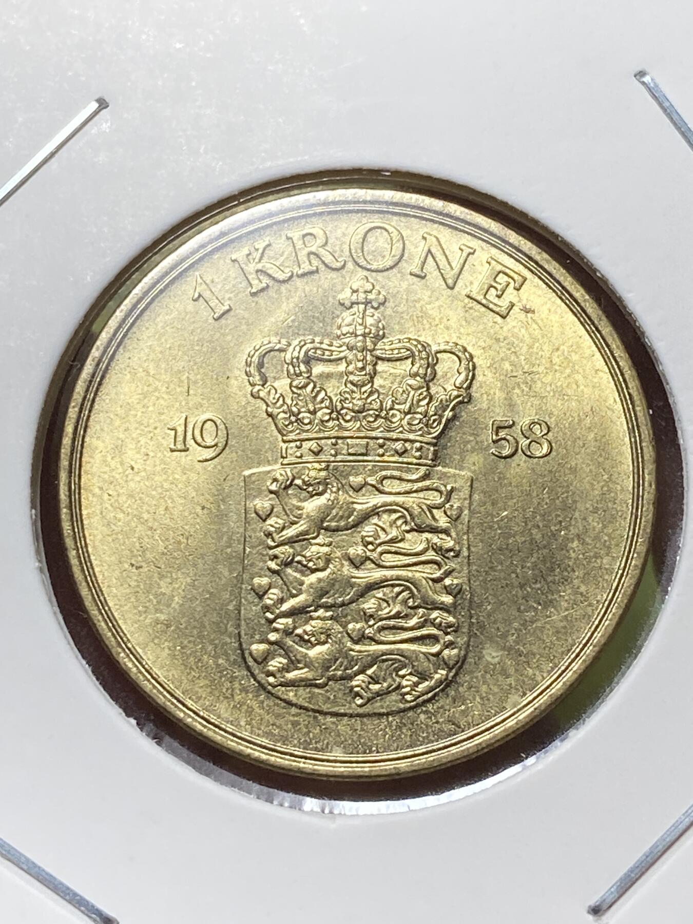 2026年第三十三场(总第二百零二场）外国精品纸夹币场(免佣金) 少见原光好品–丹麦🇩🇰1958年1克朗(弗雷德里克九世时期第二版，C; S版，哥本哈根造)