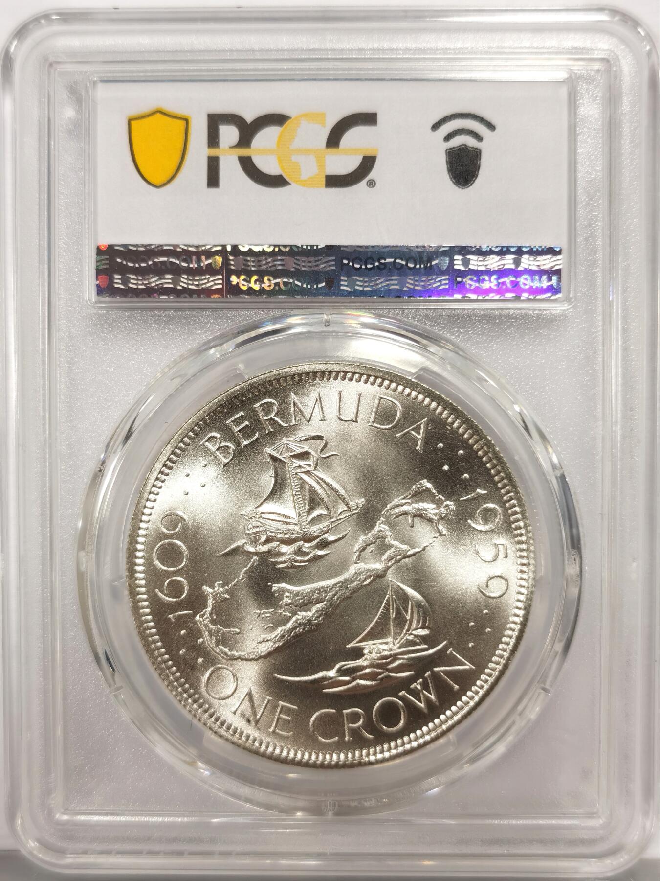 博洋堂世界钱币拍卖第163期（全场包邮） PCGS MS66 英属百慕大1959年伊丽莎白二世发现百慕大350周年1克朗纪念银币-1