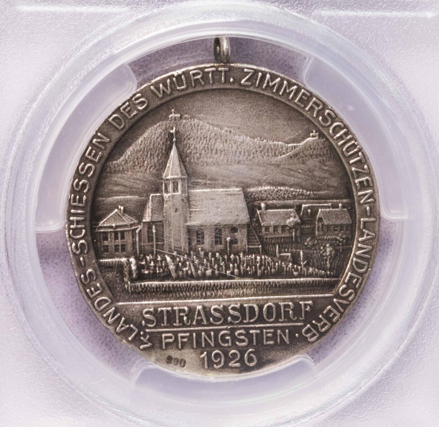 PCGS-AU55 1926德国斯特劳斯多夫射击节银章 唯一冠军