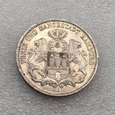 世界钱币专场拍卖 每周二开拍 - 1910年德国汉堡自由市双狮3马克银币