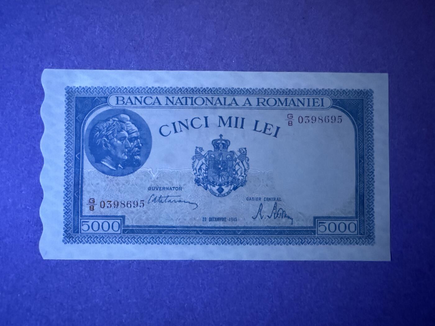 《艾美收藏》第235期-3.8周日外币荟萃 罗马尼亚5000列伊 UNC 1945年 无47