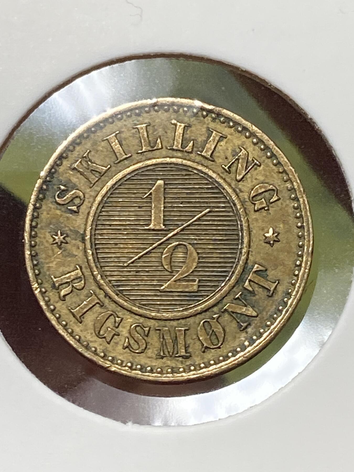 2026年第三十三场(总第二百零二场）外国精品纸夹币场(免佣金) 丹麦🇩🇰1868单年份1/2国家货币斯基林(克里斯蒂安九世时期，c版皇冠标，哥本哈根造)