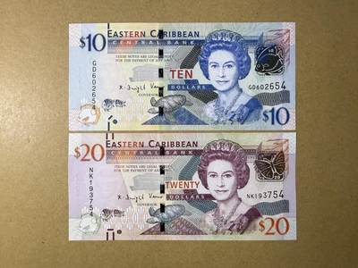《艾美收藏》第235期-3.8周日外币荟萃 - 东加勒比10、20元2张 UNC 2015年