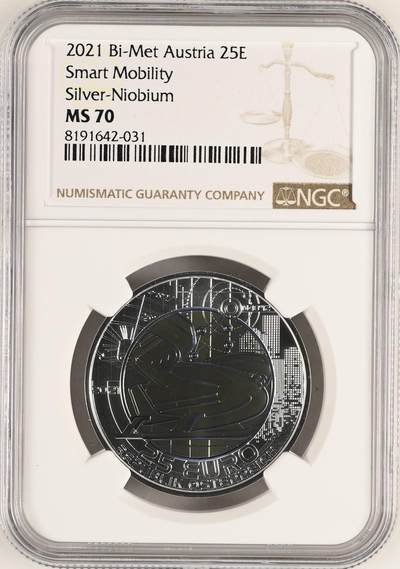 S&S Numismatic世界钱币-拍卖 第121期  - 获奖币*奥地利2021年 智能出行 25欧元银+铌双色纪念币盒证齐全 NGC MS70冠军分