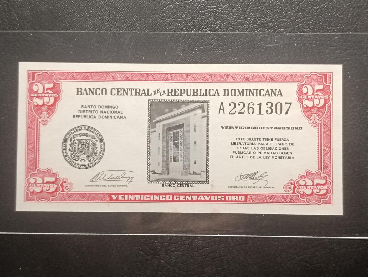 2026三月第一期，总218期 多米尼加1961版25分UNC，特鲁希略遇刺期间稳定市场临时发行的纸辅币，少见