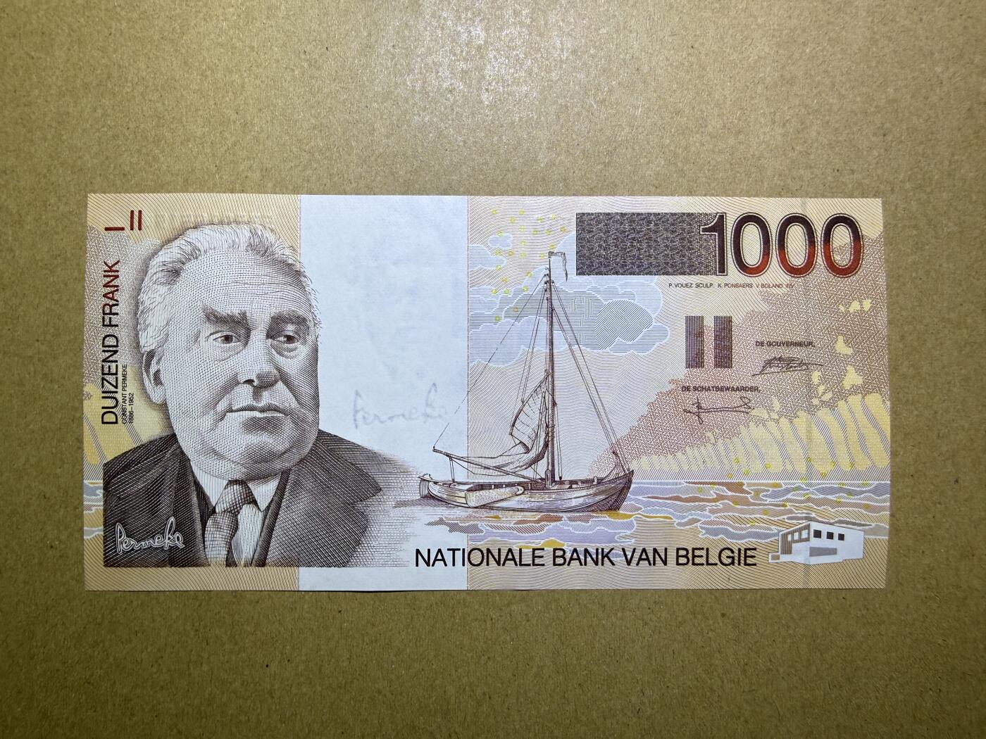 《艾美收藏》第235期-3.8周日外币荟萃 比利时1000法郎 UNC 末版 比利时画家佩尔梅克 背面顶部有处小荧光 无47