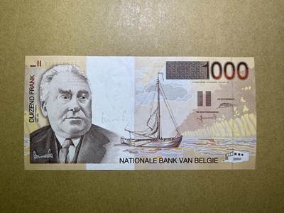 《艾美收藏》第235期-3.8周日外币荟萃 - 比利时1000法郎 UNC 末版 比利时画家佩尔梅克 背面顶部有处小荧光 无47