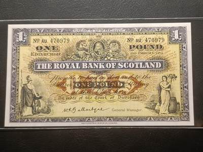2026三月第一期，总218期 - 苏格兰皇家银行1959年UNC-，不列颠女神和拿花女神/爱丁堡和格拉斯哥的分行，早期大票幅版本