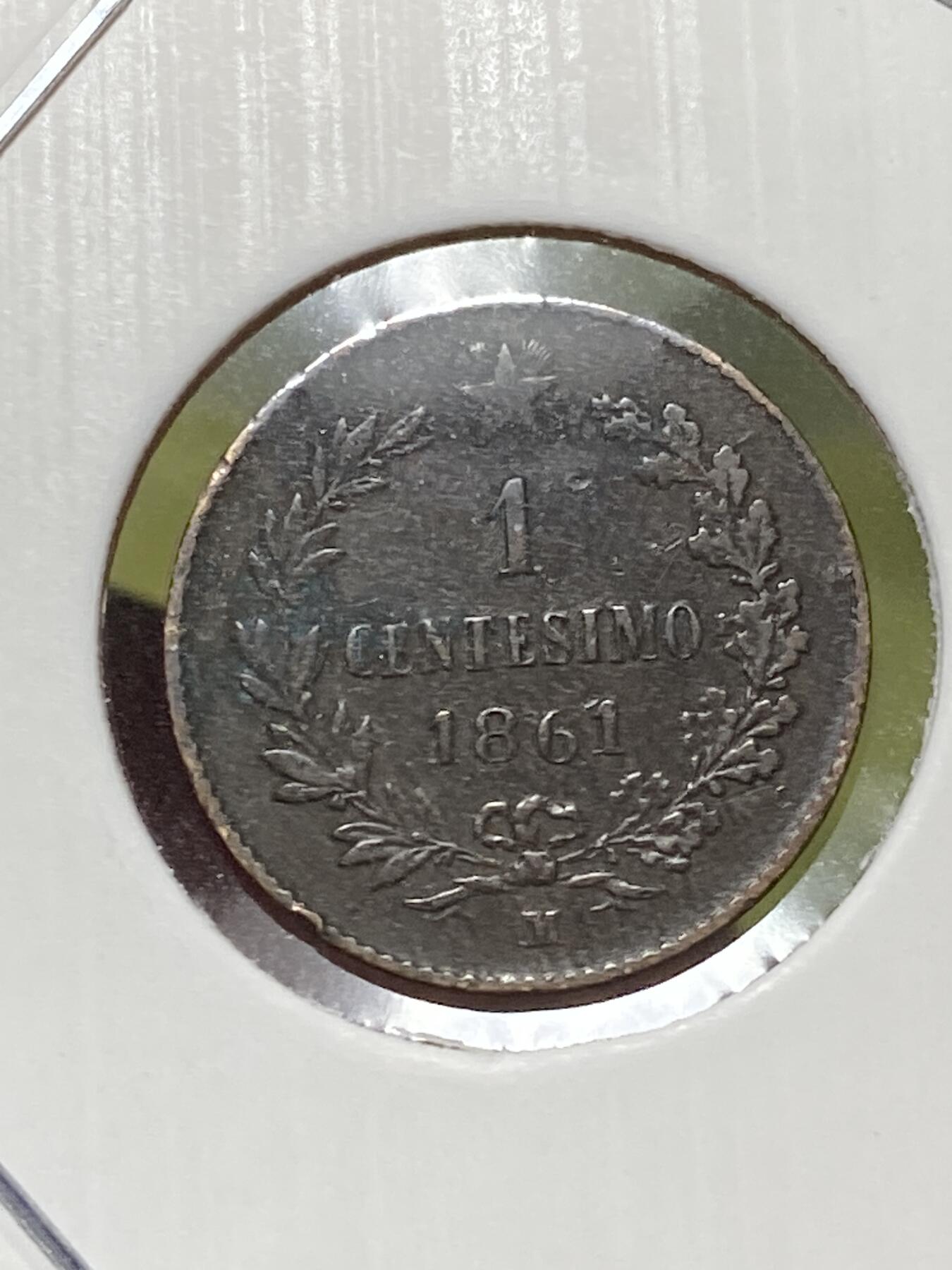 2026年第三十三场(总第二百零二场）外国精品纸夹币场(免佣金) 流通好品–意大利王国1861年1分(维托里奥·埃马努埃莱二世，M标米兰造，首发年仅发行2年)