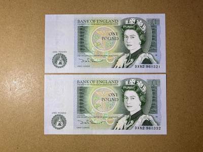 《艾美收藏》第235期-3.8周日外币荟萃 - 英格兰1镑2张 UNC D序列 全程无47