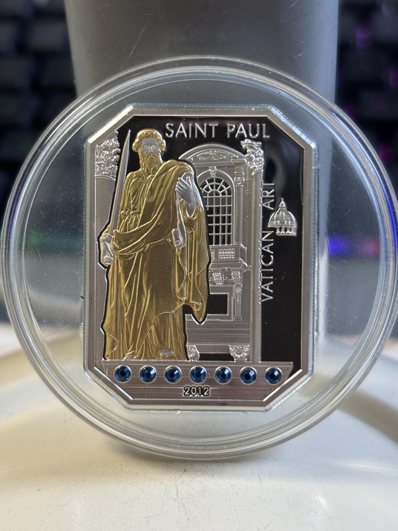 第192期拍卖 库克2012年圣保罗镶水晶镀金纪念银币，999银镀金，发行5000枚，25克