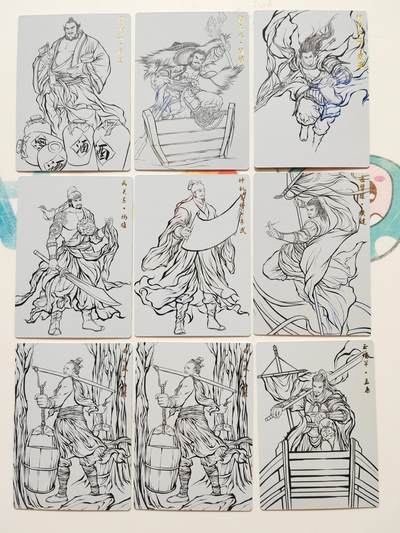 阳大大卡牌拍卖第103期（持续收拍品，周五晚上九点截拍，进群福利早知道） 【彩闪线稿】卡德曼 张建东水浒 彩闪线稿36张