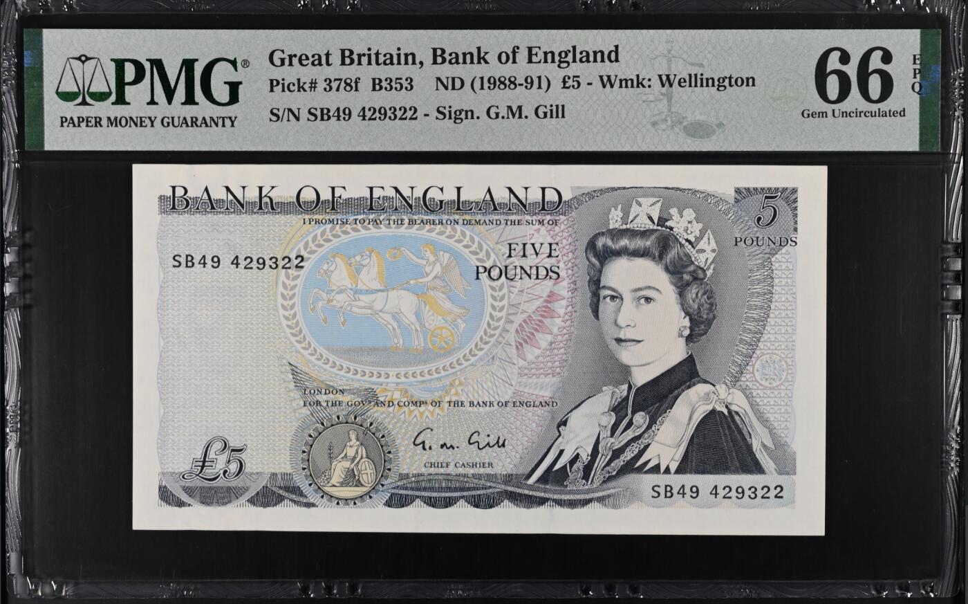 《艾美收藏》第235期-3.8周日外币荟萃 英国5镑 PMG66E D序列 Pick#378f