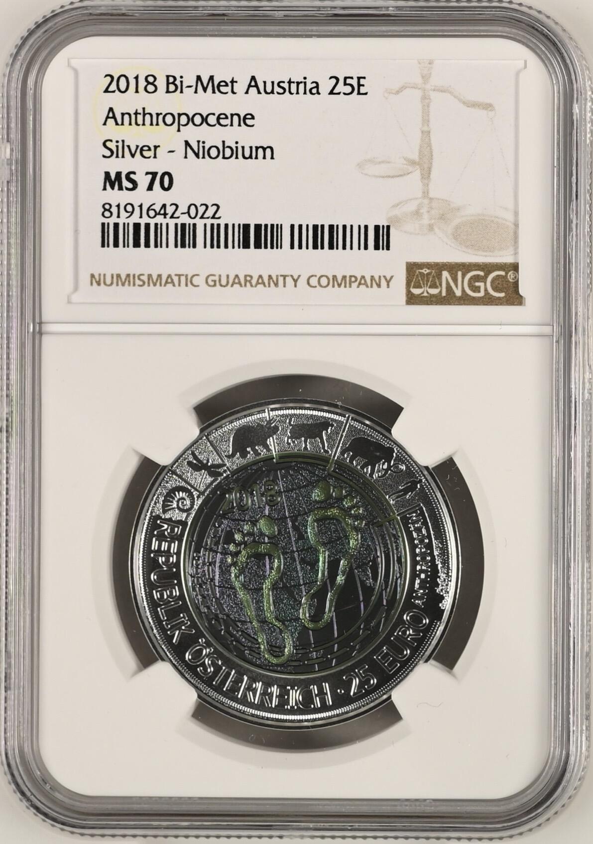 S&S Numismatic世界钱币-拍卖 第121期  获奖币*奥地利2018年 人类世 25欧元银+铌双色纪念币盒证齐全 NGC MS70冠军分