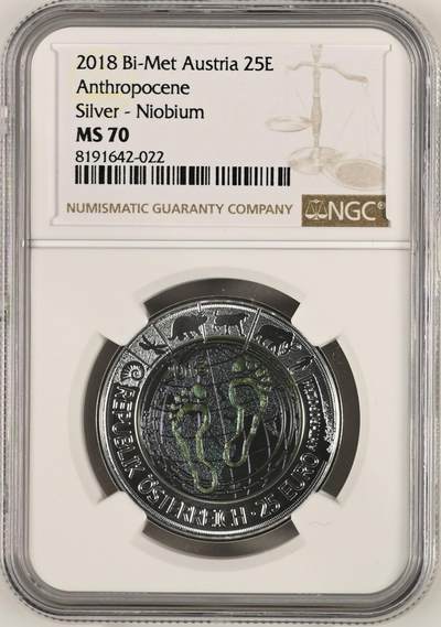 S&S Numismatic世界钱币-拍卖 第121期  - 获奖币*奥地利2018年 人类世 25欧元银+铌双色纪念币盒证齐全 NGC MS70冠军分