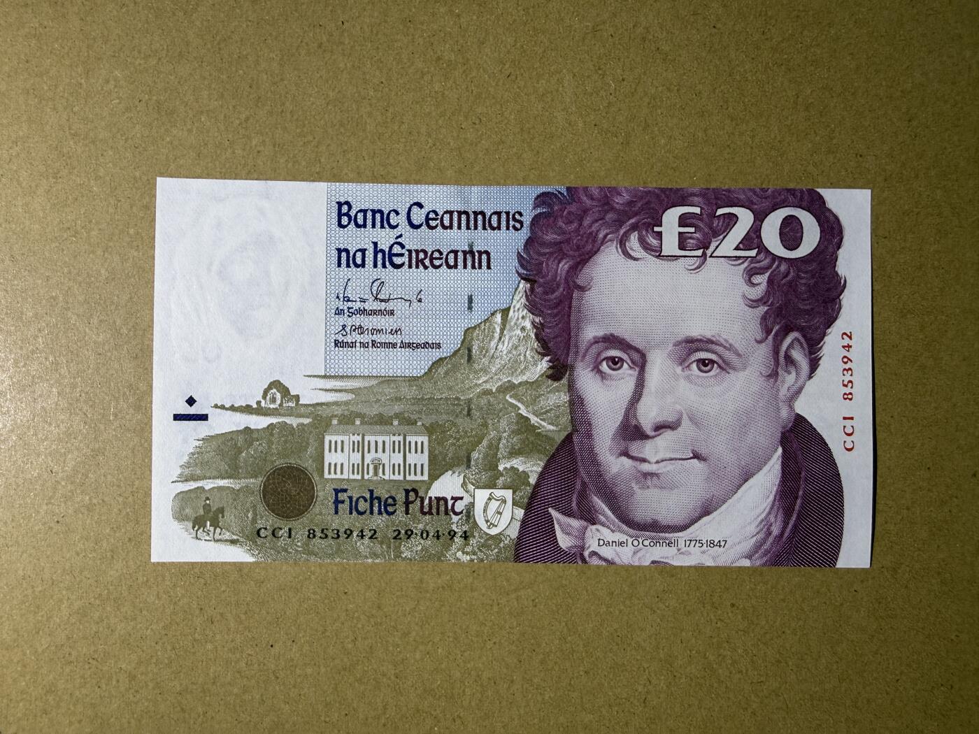 《艾美收藏》第235期-3.8周日外币荟萃 爱尔兰20镑 UNC C序列 1994年 爱尔兰宪章运动领袖奥康奈尔