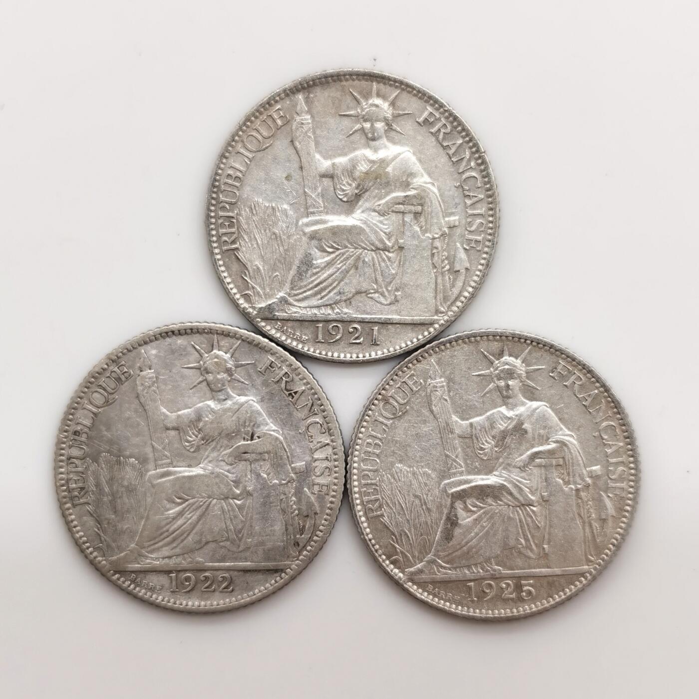 博洋堂世界钱币拍卖第163期（全场包邮） 法属印支坐洋二角银币一组3枚