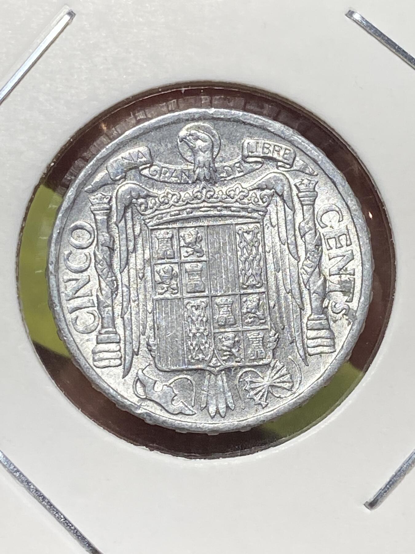 2026年第三十三场(总第二百零二场）外国精品纸夹币场(免佣金) 带光好品–西班牙🇪🇸1945年5分(国民政府时期，实际为佛朗哥控制)