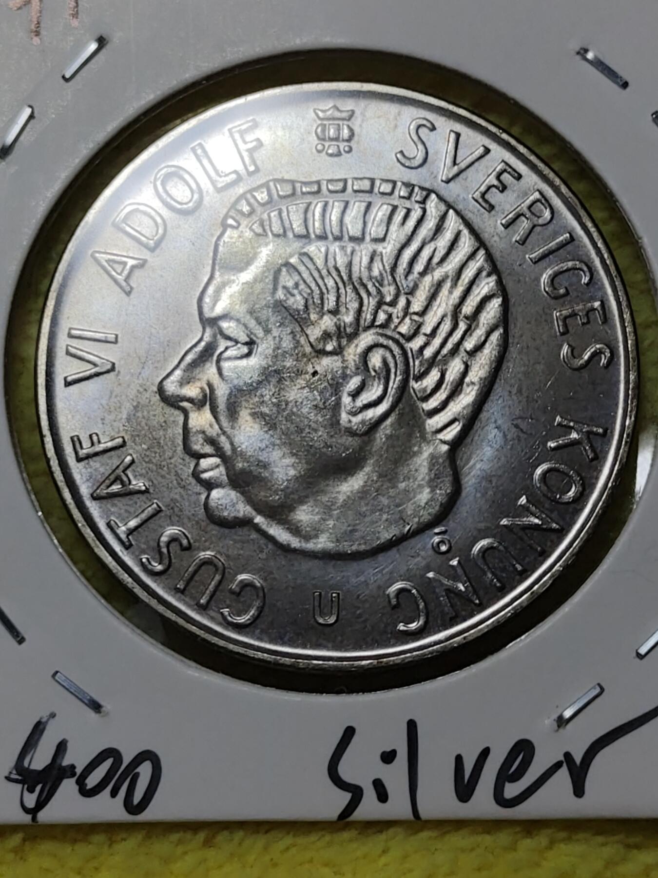 2026年第三十二场(总第二百零一场）外国精品纸夹币场(免佣金) 瑞典🇸🇪1971年5克朗银币(古斯塔夫六世第一版关门年，U标，18克，400银)