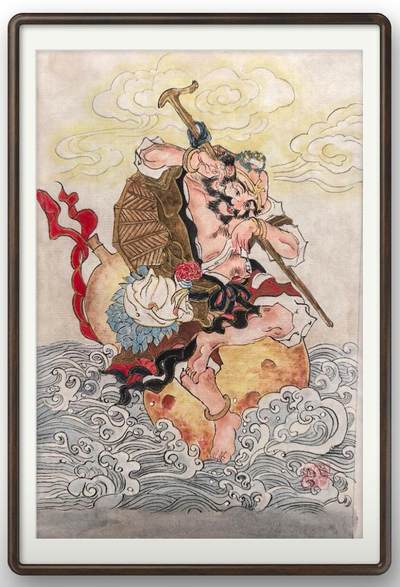 阳大大卡牌拍卖第103期（持续收拍品，周五晚上九点截拍，进群福利早知道） - 【原画】工艺大师张红作品 八仙 铁拐李 A4原稿画芯 建议配框非常漂亮，书房必备 图中框为展示 