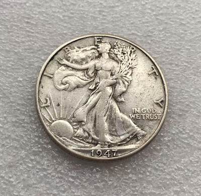 世界钱币专场拍卖 每周二开拍 - 1947年美国行走女神半美元银币 