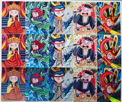 白泽拍卖卡牌手绘专场第33期（去岁千般皆如愿 今年万事定称心） - 2024 山河潮玩 西游记师徒5人 3套 15张  普卡 粗闪 彩闪