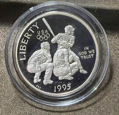 北京马甸外国币专卖第148期，外国币，中国早期纪念币专场，陆续上拍，欢迎关注 - 获奖币 PROOF精制 美国1995年亚特兰大奥运会棒球半美元纪念币