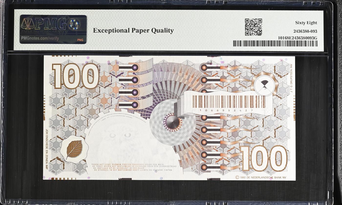 《艾美收藏》第235期-3.8周日外币荟萃 荷兰1992年100盾PMG68E高分 齿轮版设计独特 猫头鹰水印