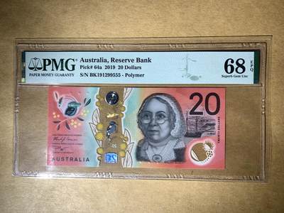 【礼羽收藏】🌏世界钱币拍卖127期 - 【BK191299555】2019年澳大利亚20澳元 无47豹子号555 PMG68高分靓号