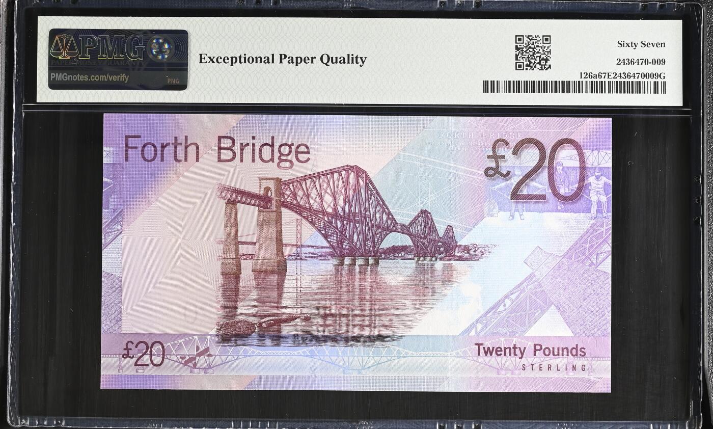《艾美收藏》第235期-3.8周日外币荟萃 苏格兰银行2007年首发AA冠20镑PMG67E高分少见百位510号 贵族紫 Pick#126a