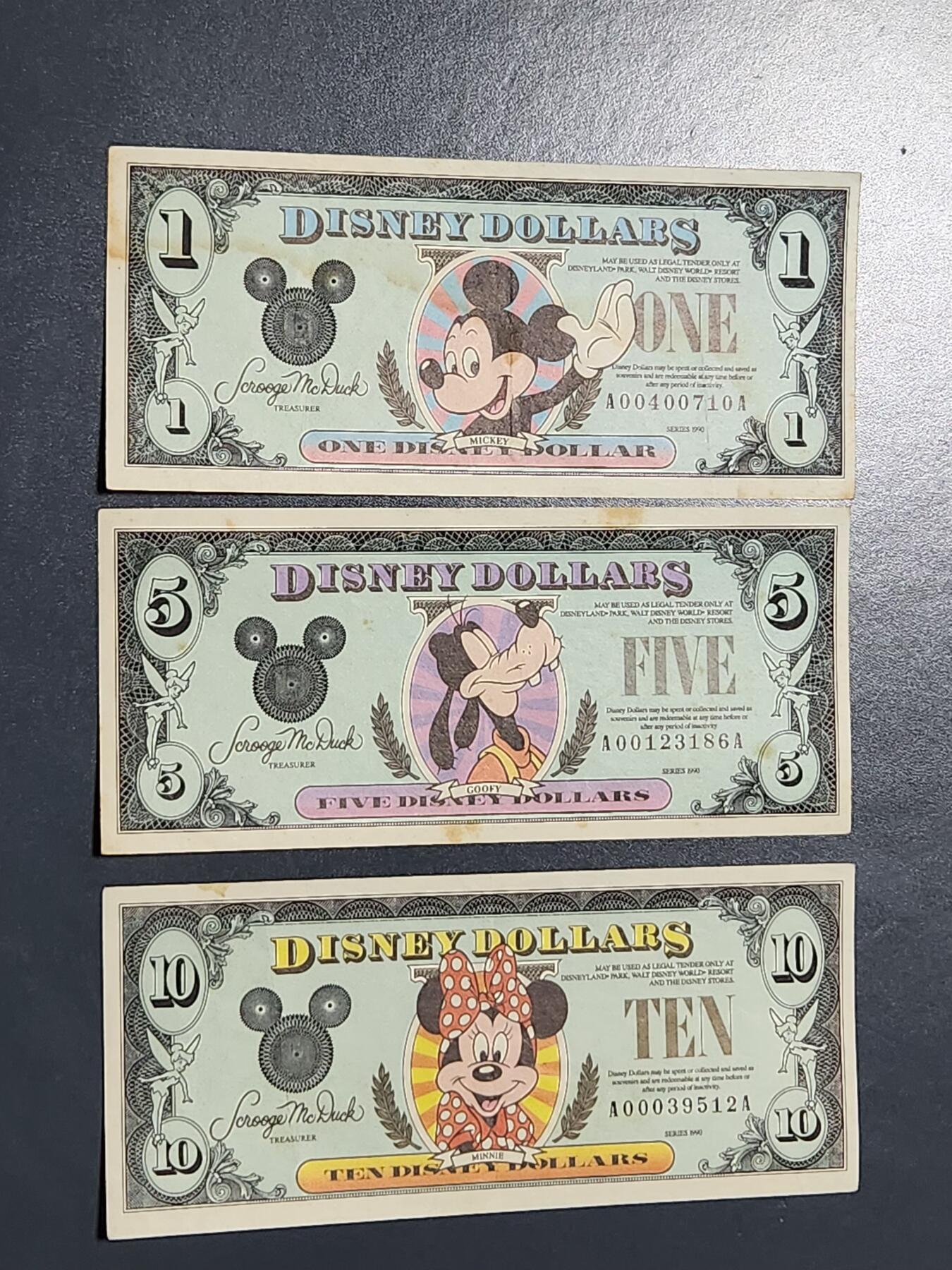 3月5号晚上8点 外国纸币自动截拍第34场 迪士尼1990年全套