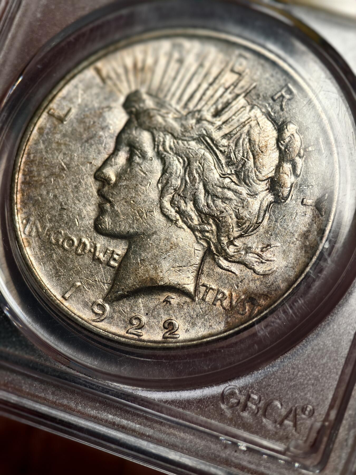 抚柳草堂-第十四期章牌钱币  奖章勋章限时免佣 满百包邮 放漏专场 1922美国1DOLLAR和平银币 公博au58 细节很好