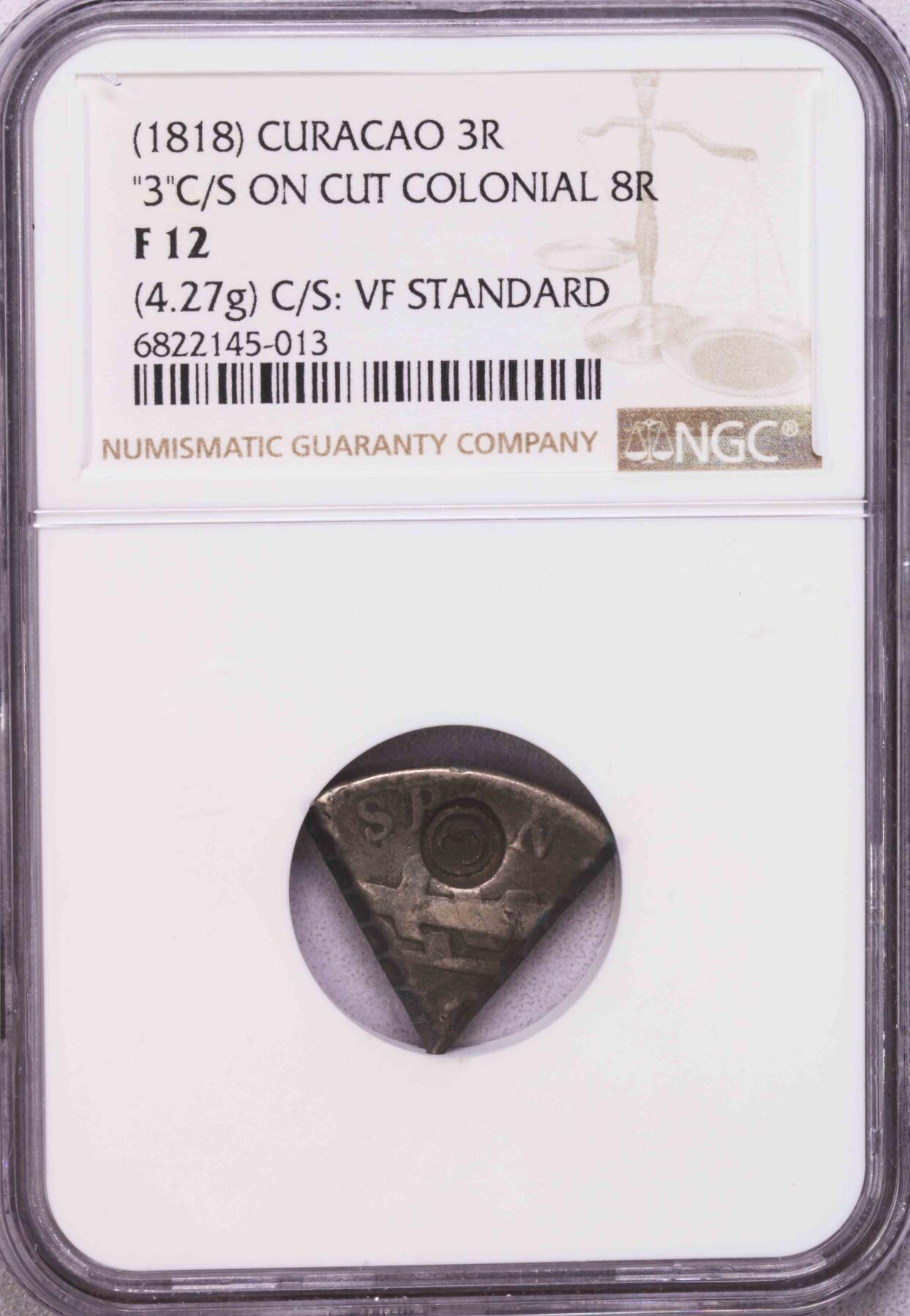 NGC-F12 1818库拉索西印度切割币3瑞尔