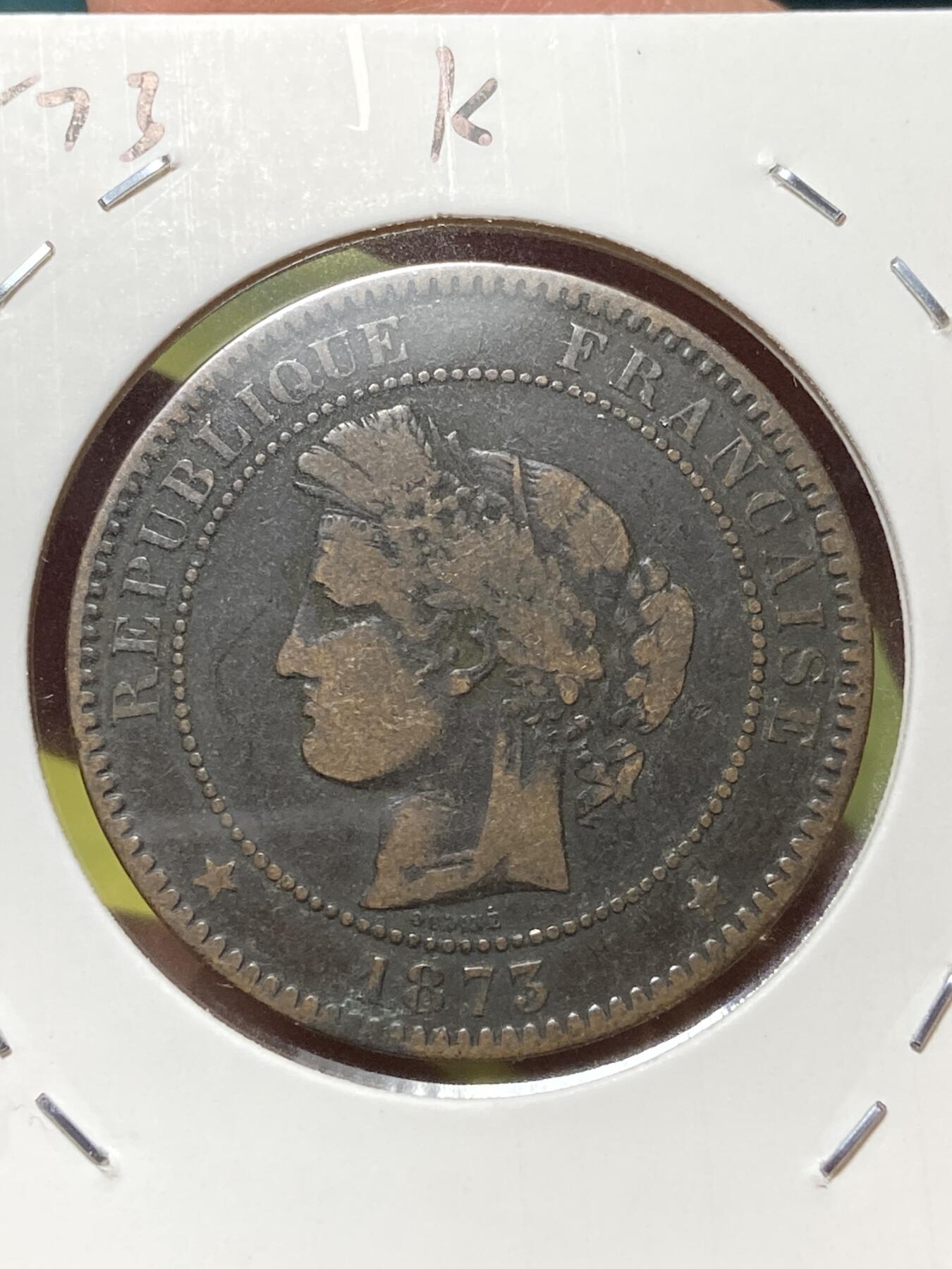 2026年第三十三场(总第二百零二场）外国精品纸夹币场(免佣金) 少见版本–法兰西第三共和国1873年10生丁(第一版，K标，波尔多造)