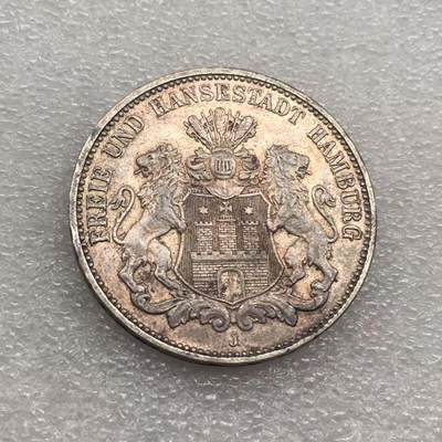 世界钱币专场拍卖 每周二开拍 - 1909年德国汉堡自由市双狮3马克银币