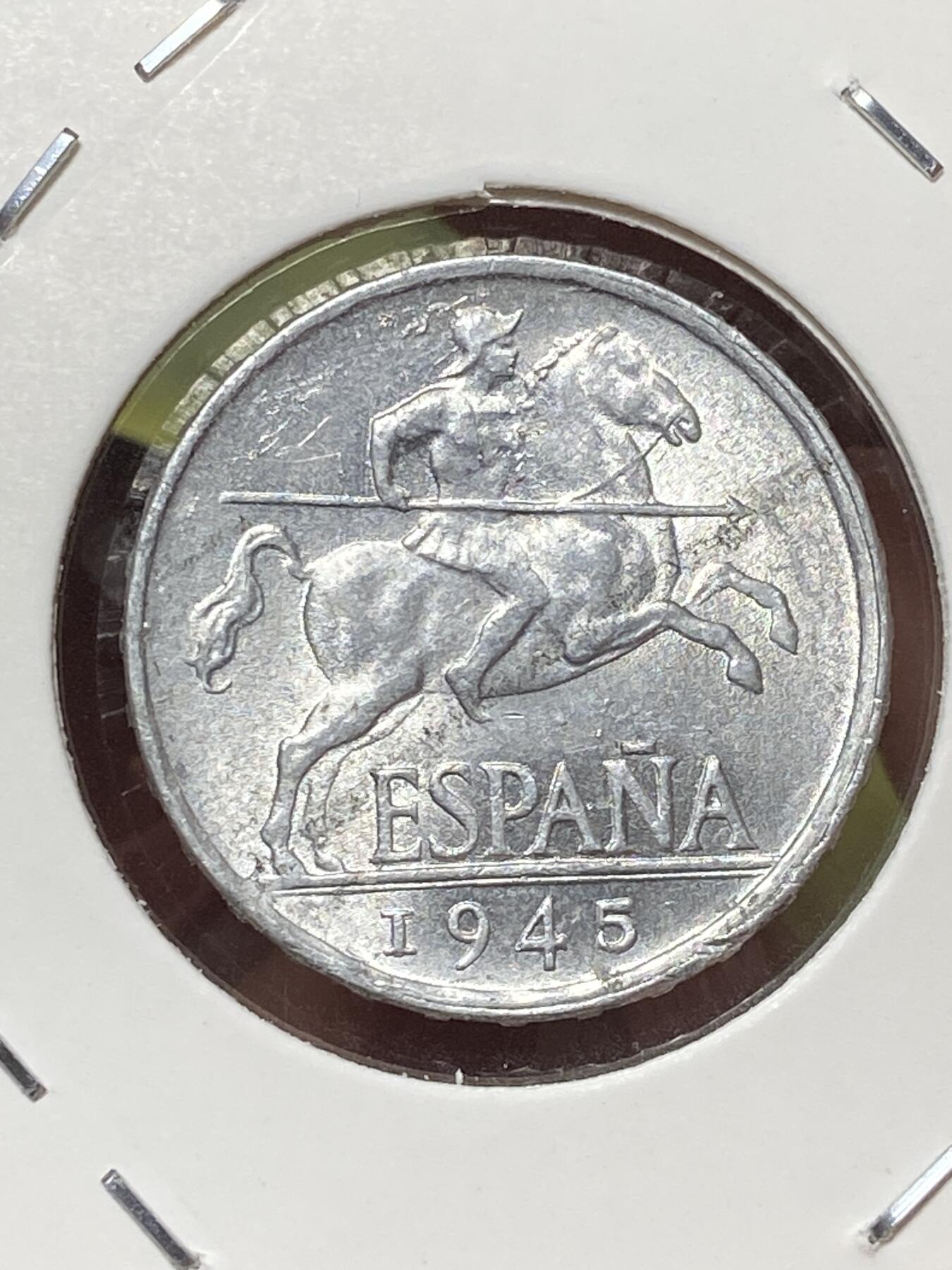 2026年第三十三场(总第二百零二场）外国精品纸夹币场(免佣金) 带光好品–西班牙🇪🇸1945年5分(国民政府时期，实际为佛朗哥控制)