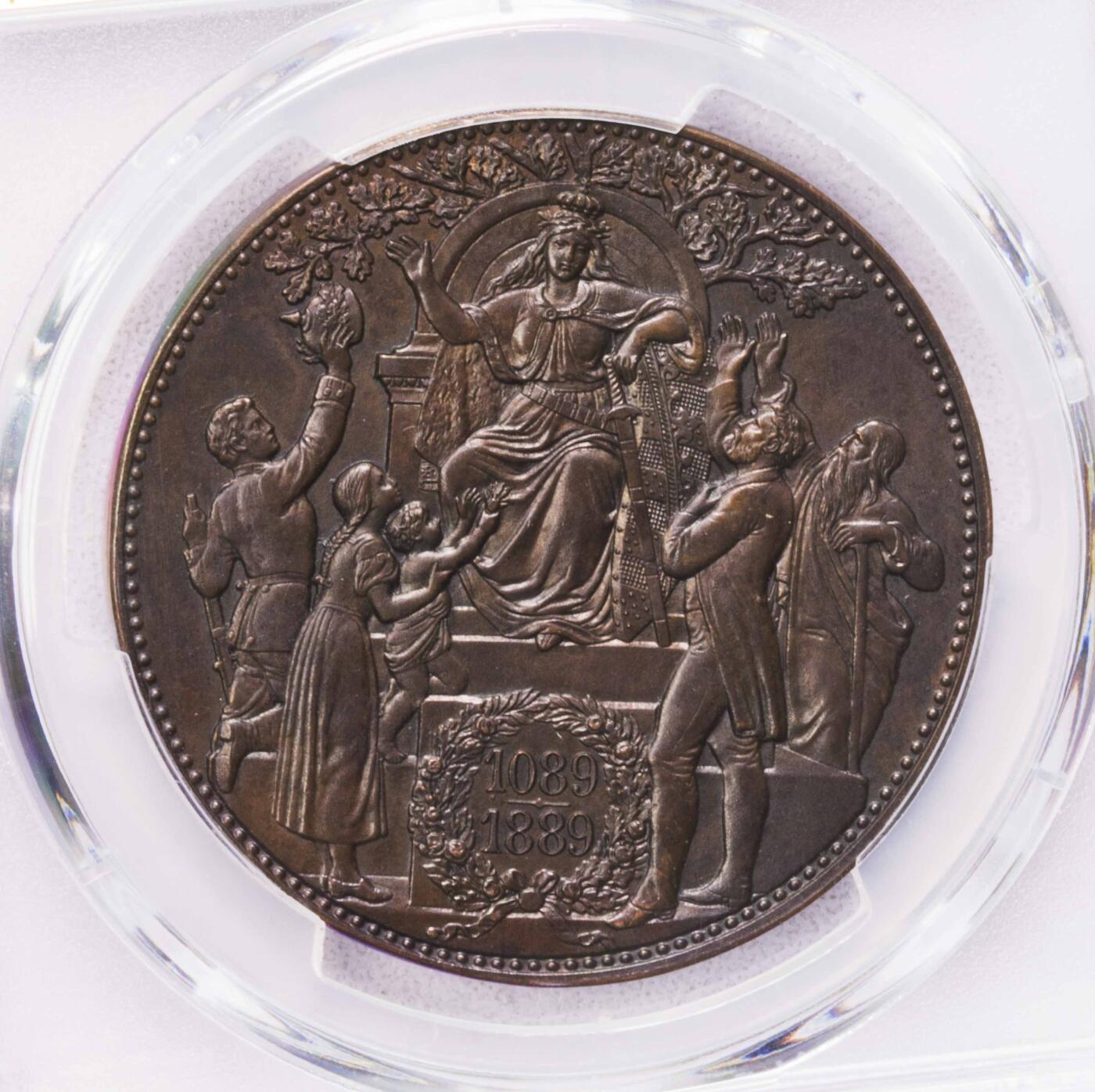 PCGS-SP62BN 1889萨克森韦庭王朝5马克铜币
