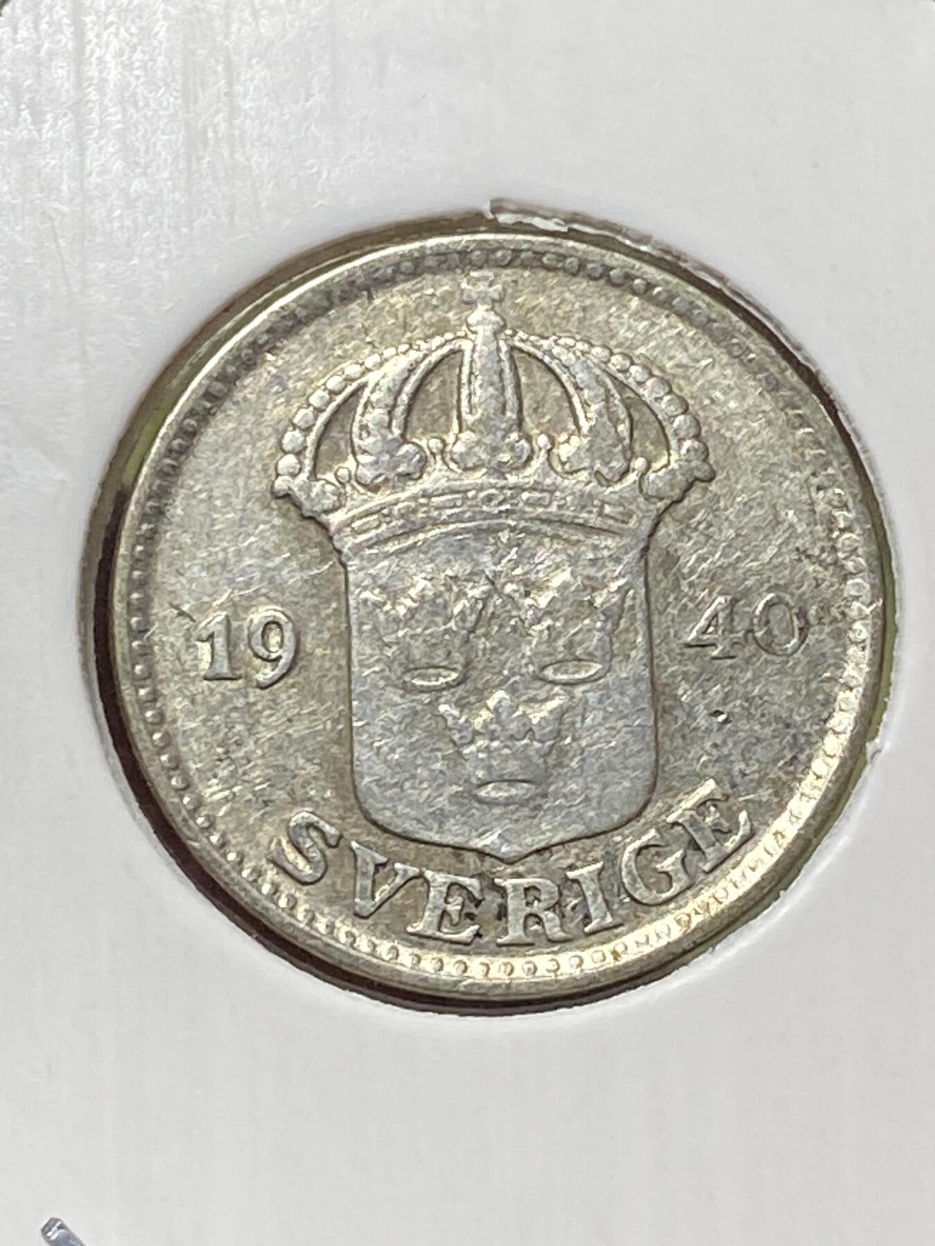 2026年第三十三场(总第二百零二场）外国精品纸夹币场(免佣金) 瑞典🇸🇪1940年25欧尔银币(古斯塔夫五世第一版，后期G标，600银)