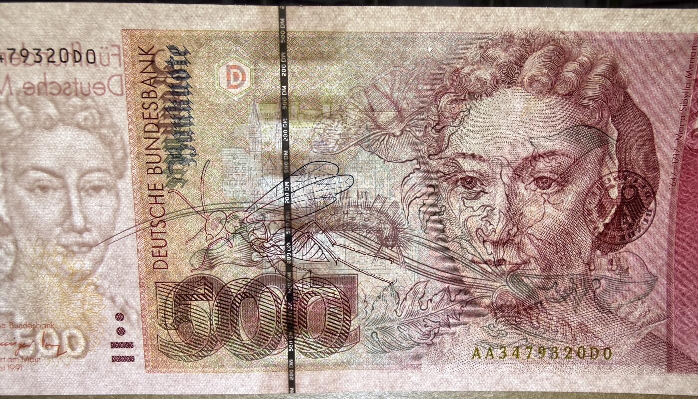 《艾美收藏》第235期-3.8周日外币荟萃 德国500马克 UNC 1991年 德国女画家梅里安 背面有一处小磨损点 AA冠