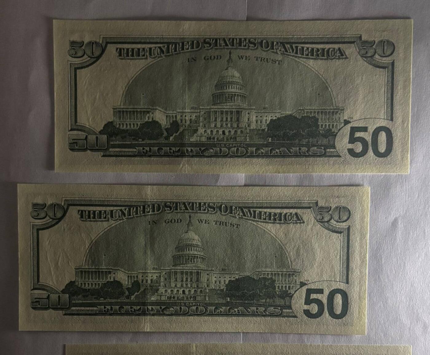 《艾美收藏》第235期-3.8周日外币荟萃 (两连号)美国1996年大头版首发年份50美元 实物如图