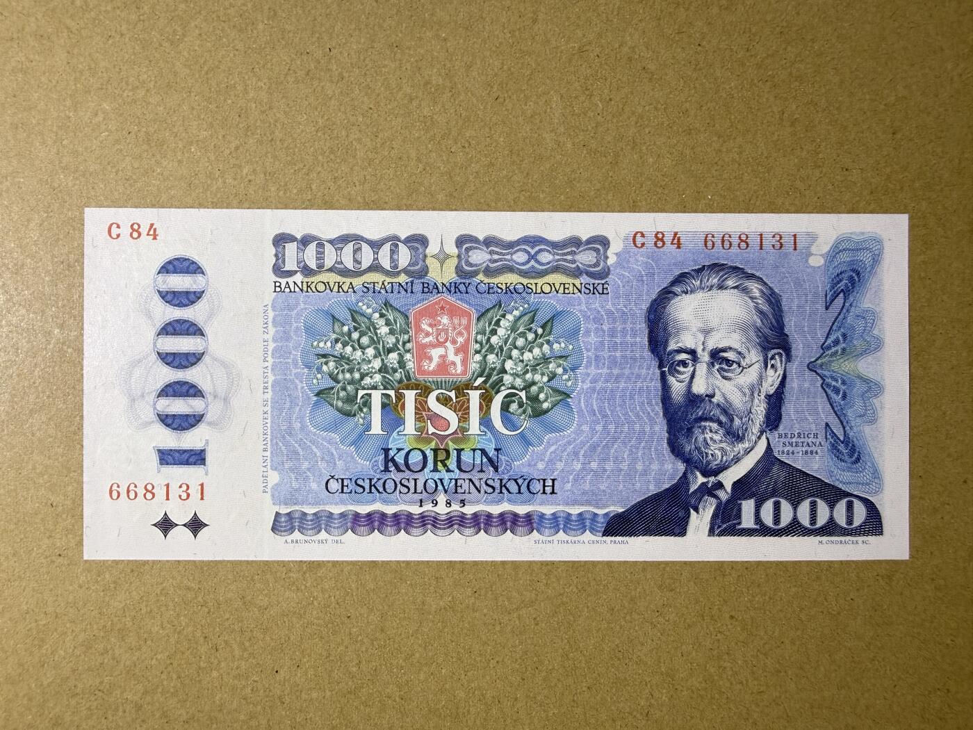 《艾美收藏》第235期-3.8周日外币荟萃 捷克斯洛伐克1000克朗 UNC 1985年 捷克作曲家斯美塔那