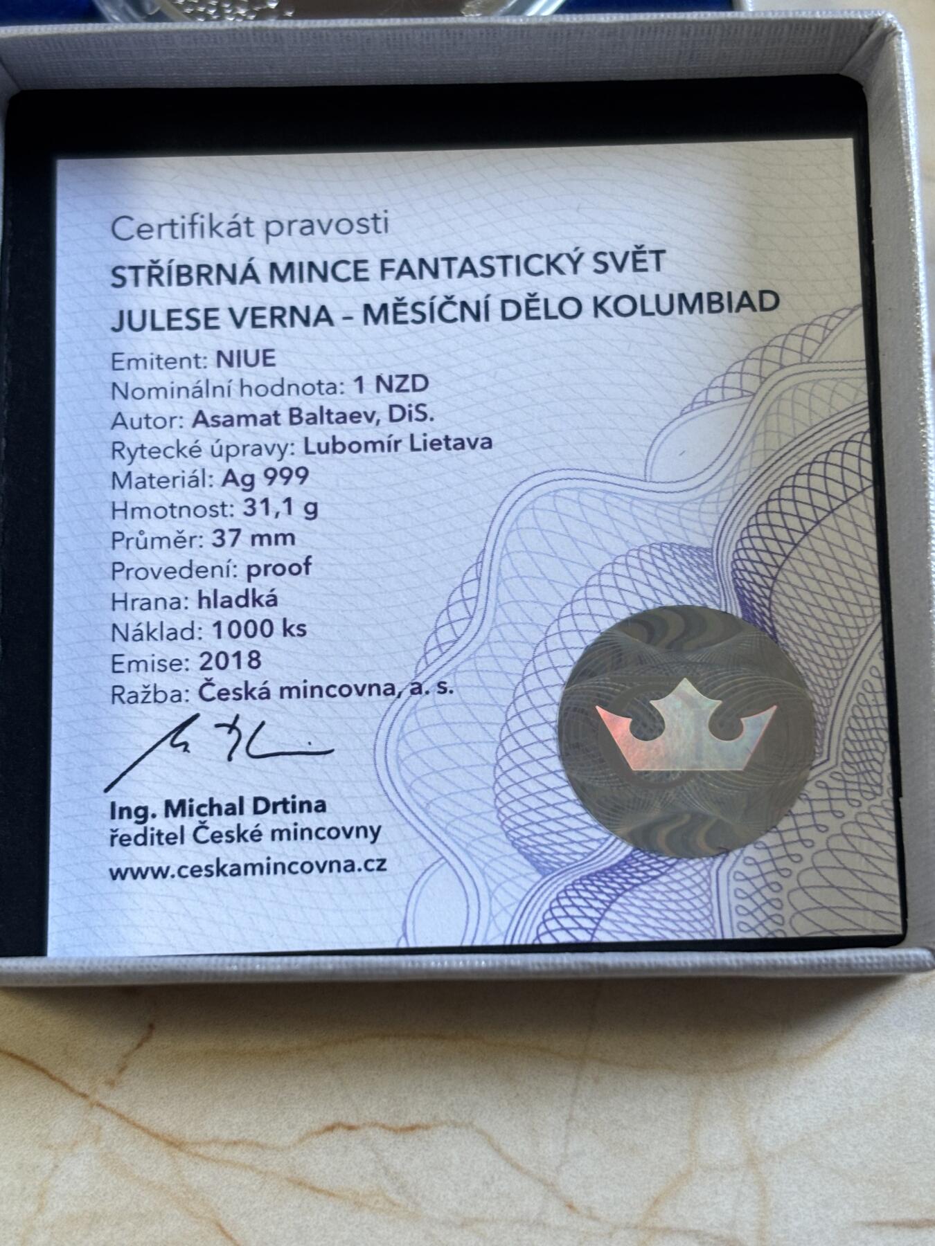 第192期拍卖 纽埃2018年凡尔纳的奇幻世界系列月亮大炮1盎司银币，999银，发行1000枚