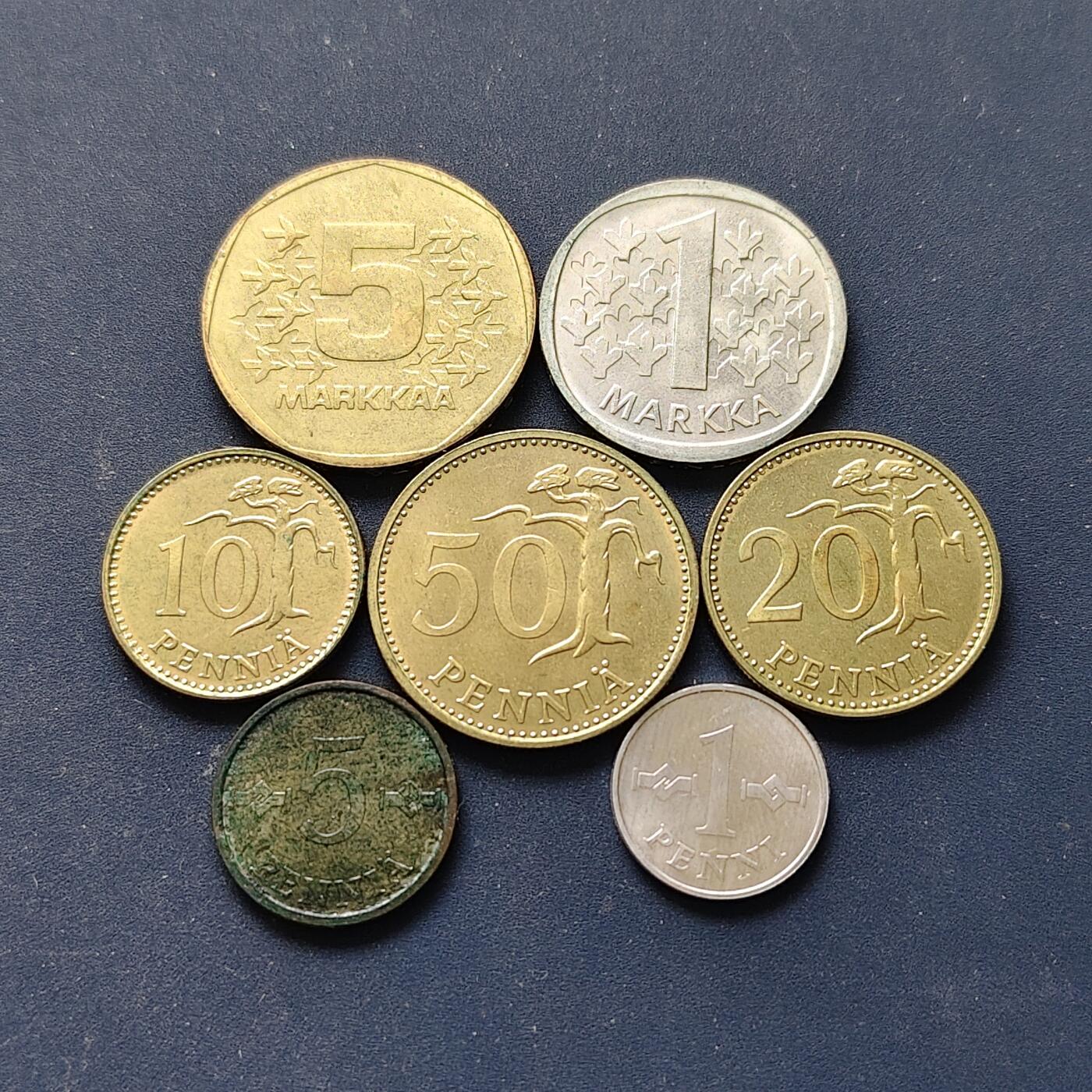 【全场包邮】纯粹捡漏拍508场 芬兰1973年清年份7枚套币-含5马克破冰船（仅发行1972-1978年）