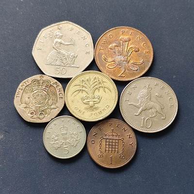 【全场包邮】纯粹捡漏拍508场 - 英国1989-1990年低冠女王7枚套币-含1镑四邦国花系列威尔士葱韭