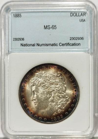 博洋堂世界钱币拍卖第163期（全场包邮） - NNC MS65 美国1885年摩根银币，正面极品炫彩包浆，顶级品相