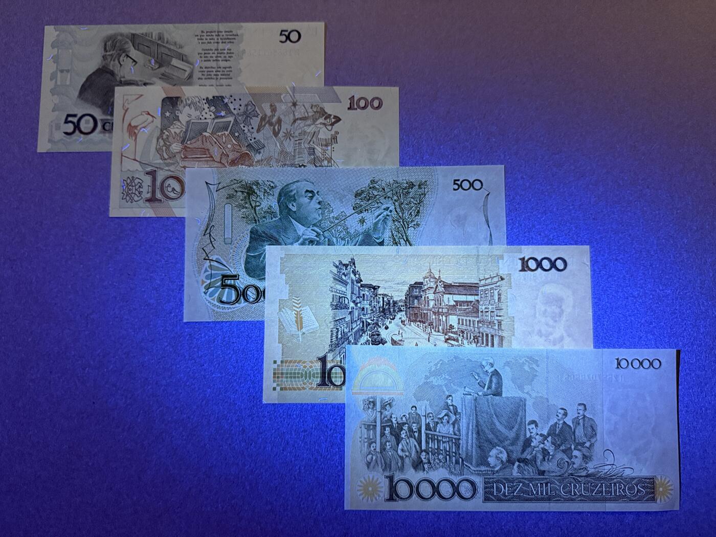 《艾美收藏》第235期-3.8周日外币荟萃 巴西克鲁塞罗5张 UNC 各时期不同版本 全程长号码无4